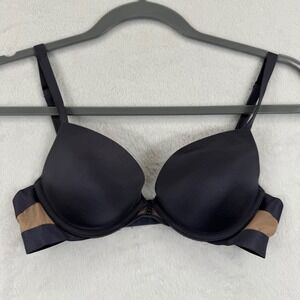 Victoria's Secret Plunge Bra Black Lined Demi 32B‎ Sexy Sheer